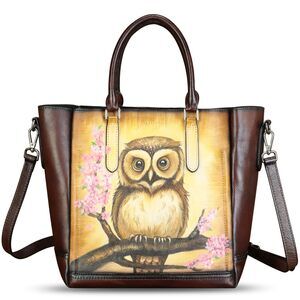 9299 Leather Handbag Hand Painted Leather Top Handle Satchel Handmade
